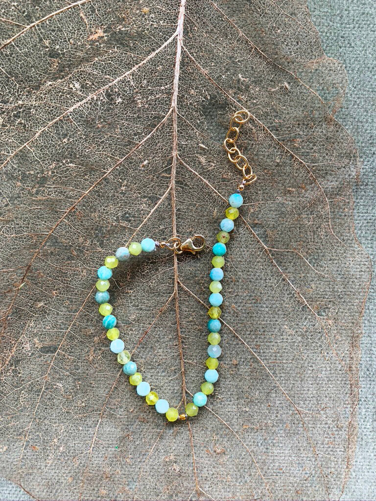 Green Opal, Emerald & 18 Karat Gold Bead Bracelet