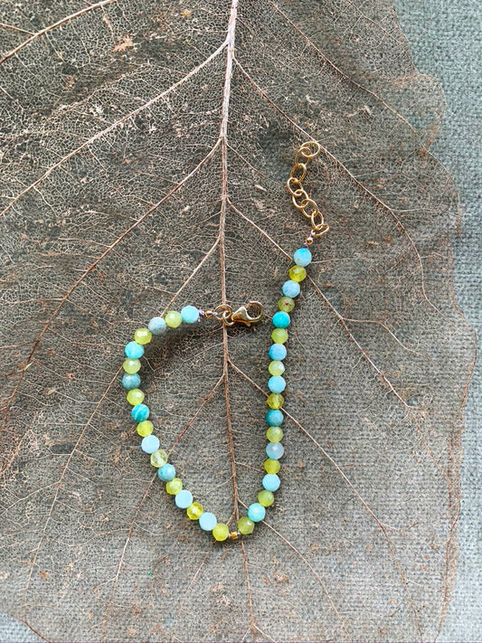 Green Opal, Emerald & 18 Karat Gold Bead Bracelet