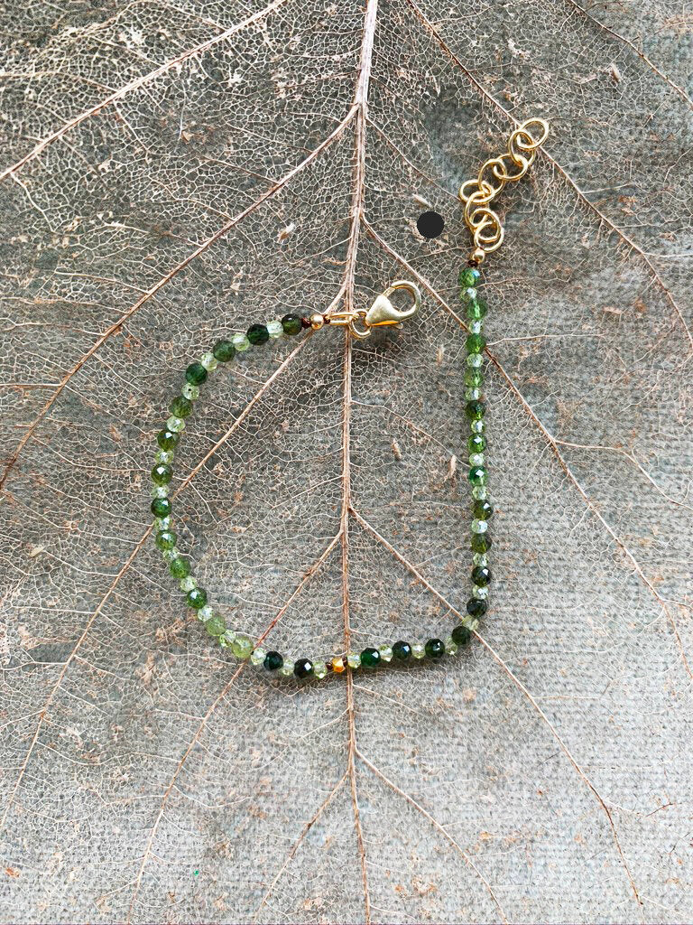 Green Tourmaline, Peridot & 18 Karat Gold Bead  Bracelet