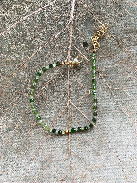 Green Tourmaline, Peridot & 18 Karat Gold Bead  Bracelet